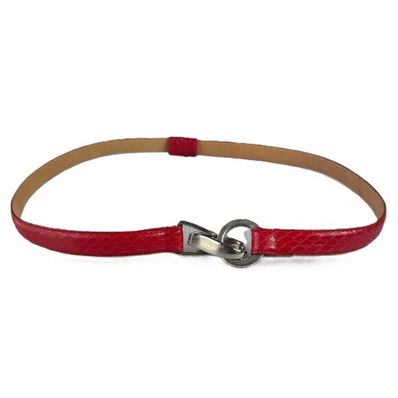 Red Calfskin Leather Snake Print Hook & Loop Adjustable Belt S Boho Office - Picture 1 of 4